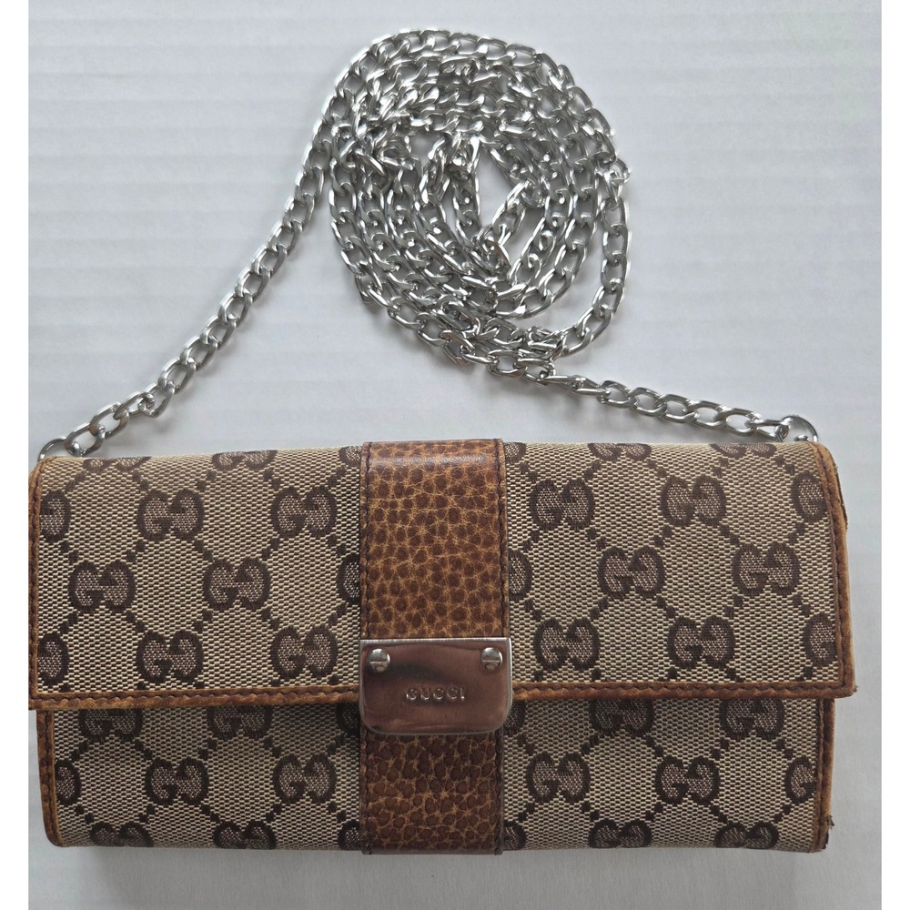 Authentic Gucci Wallet Brown GG Supreme Canvas Leather Trim